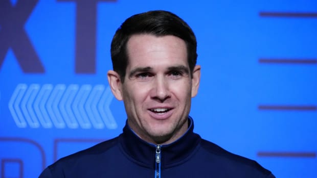 Mar 1, 2022; Indianapolis, IN, USA; New York Giants general manager Joe Schoen during the NFL Combine at the Indiana Convention Center.
